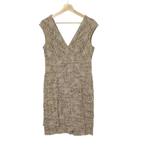 Jessica Howard‎ Lace Beige Floral Sparkle Ruffle Layered Dress Womens size 10 - Picture 1 of 7